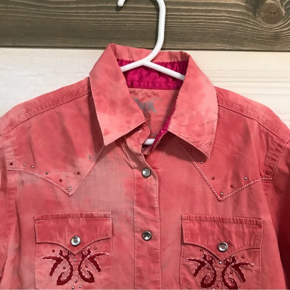 Rock 47 by Wrangler⚜️Girls Western Detail Tye Dye Button Snap Long Sleeved Shirt - Picture 2 of 8